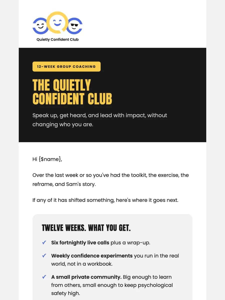 Email 5, the ask designed for Parveen