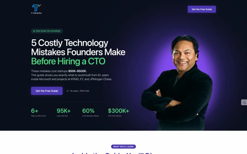 The founder's guide, opt-in page designed for Arunansu