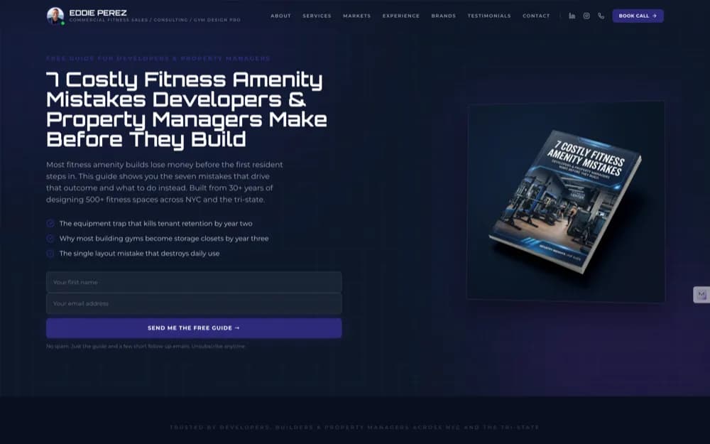 7 Costly Fitness Amenity Mistakes, opt-in page designed for Eddie