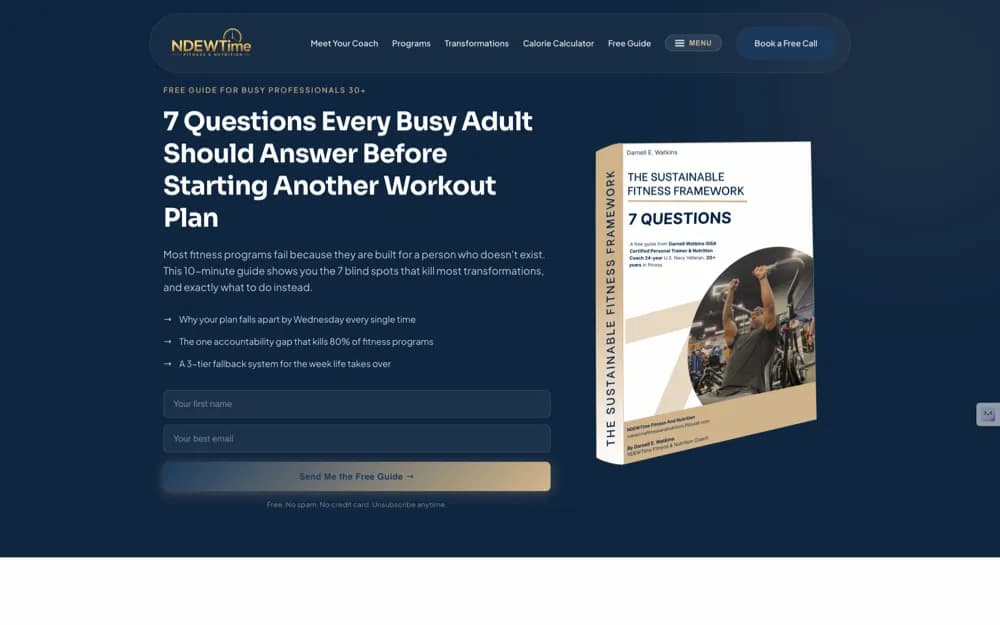 NDEWTime free guide, opt-in page designed for Darnell