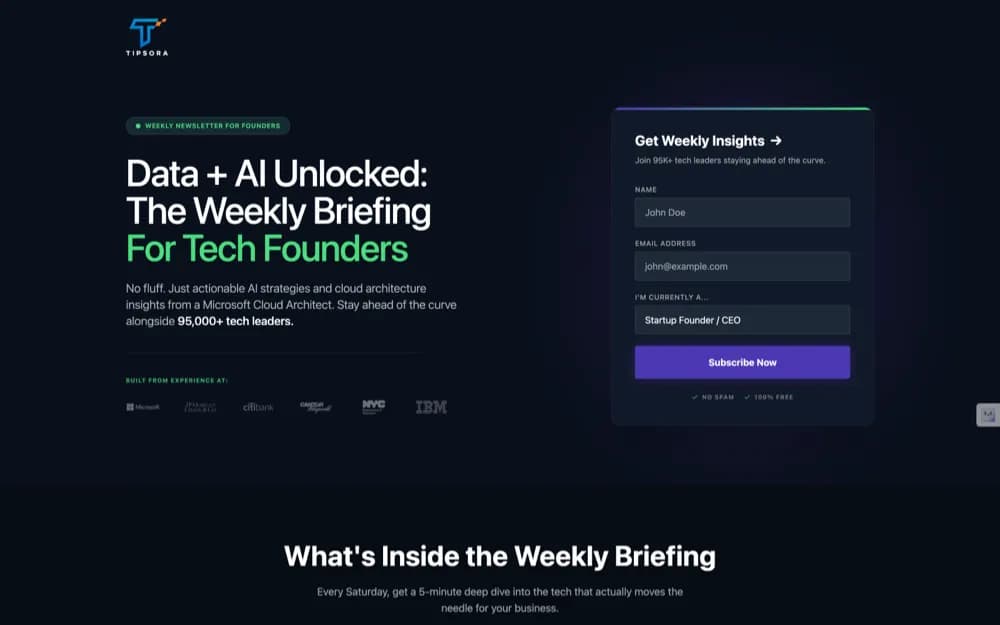 Data + AI Unlocked, weekly briefing designed for Tipsora